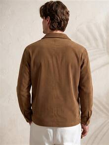 TONEVAULT Men's Fashion Versatile Pocket Single-Breasted Long Sleeve Shirt - Coffee Brown - View 4