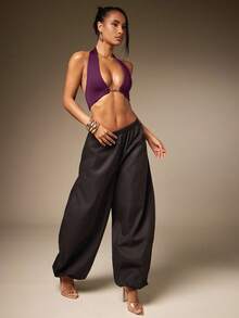 Hauture Women's Sexy Basic Casual Front Metal Closure Detail Going Out Halter Top - Purple - View 3
