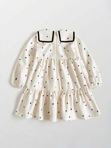 Maija Kids Maija Kids 小女孩可愛粉色彼得潘領結長袖寬鬆洋裝 生日秋季公主仙女風 - 白色 - 查看 5
