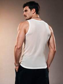 ZURIURI Summer Vacation Casual Men's Sheer Sexy Fitted Tank Top - White - View 5