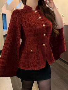 Vibekara Mantel Jubah Serbaguna untuk Wanita Ukuran Plus di Musim Dingin - Burgundy - View 3