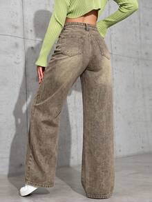 SHEIN EZwear 休閒水洗直筒牛仔褲 - 鏽棕色 - 查看 2