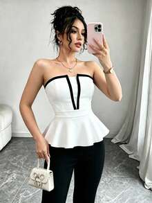 SHEIN Raffinéa 女士性感露脐吊带背心，优雅撞色度假吊带衫，情人节礼物 - 白色 - 查看 1