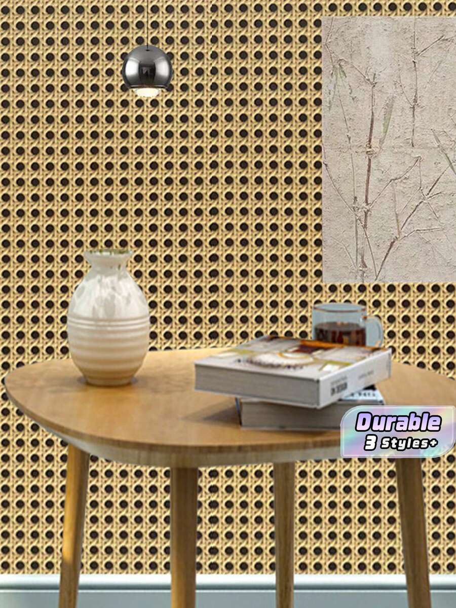 Vintage Honeycomb Rattan PVC Self-Adhesive Wallpaper, Waterproof Wear-Resistant Wall Sticker For Homestay Decoration Live Streaming Background DIY Wall Decor Honeycomb Bamboo Woven Texture, Perfect For Homestay, Live Streaming Room - 1PC - View 1