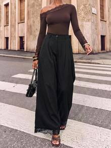 Zivah Women's Solid Color Pocket Pleated Casual Classy Elegant Versatile Wide Leg Pants For Daily Wear Dinner Office Black Autumn - Black - View 3