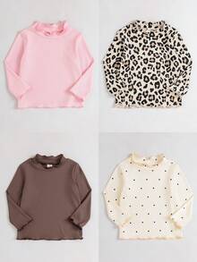 SHEIN Playful Pals 女嬰秋冬可愛印花羅紋布料波浪下擺長袖4件套 - 彩色 - 查看 1