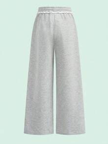 SHEIN Celana Jogging Anak Perempuan Remaja Longgar Kasual Minimalis Nyaman Motif Pita Pinggang Tengah Dekorasi Tali Serut Warna Kontras Celana Jogging Abu-abu Motif Bunga Anak Perempuan Remaja - Light Grey - View 2