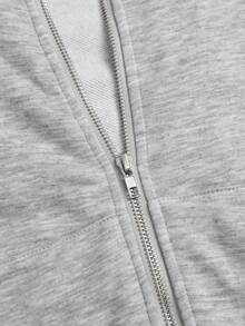 Sweetra Women's Spring/Autumn Short Polka Dot Patchwork Zip-Up Hooded Sweatshirt, Gray Slim Fit Casual Commuter Sweatshirt - Grey - View 5
