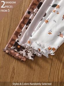 Souflis Souflis Set de 5 piezas de leggings de punto acanalado para niña, envío aleatorio de 2 piezas, estampado floral, estilo dulce y lindo, versátiles, suaves y cómodos, para primavera, verano y todas las estaciones - Multicolor - Ver 6