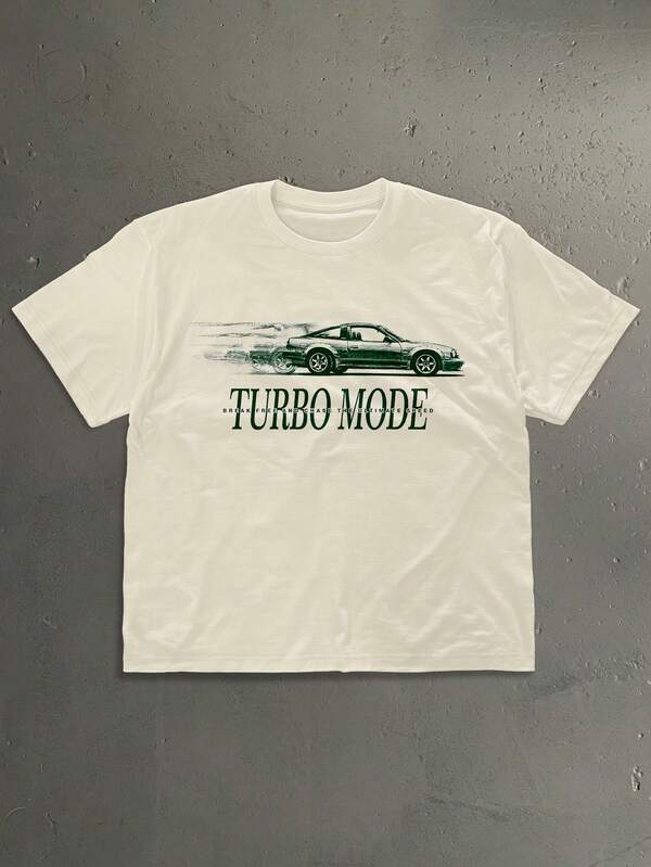 StoneGrade Vintage JDM Sports Car Negative Effect Silhouette Men's Standard Fit Light Apricot Drop Shoulder Short Sleeve T-Shirt