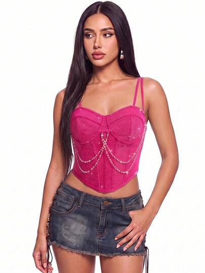 SHEIN ICON Chain Detail Bustier Crop Cami Top