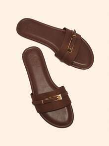 CUCCOO BASICS Women's New Fashion Versatile Coffee Color Knitted One-Piece Flat Sandals, Lightweight Comfortable Slouchy Sandals - Light brown - View 4