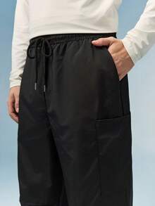 Caldwick Men's Black Winter Streetwear Parachute Cargo Pants,Loose-Fitting Techwear Utility Pants For City Break,Outdoor Hip-Hop Wide-Leg Straight Casual Pants - Black - View 7
