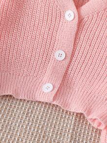 SHEIN Playful Pals Cardigan Lengan Panjang Kasual Leher V Warna Polos untuk Anak Perempuan - Baby Pink - View 4