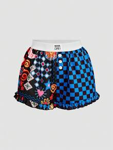 Chillnights 女款拼接色豹紋字母與太陽圖案荷葉邊睡褲 2件組 - 彩色 - 查看 3