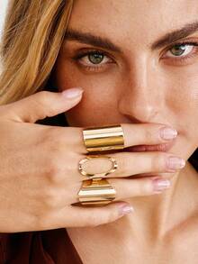 Nocturel 1 Set European & American Design Geometric Exaggerated Punk Style Retro Elegant Women Ring Set - Yellow Gold - View 6