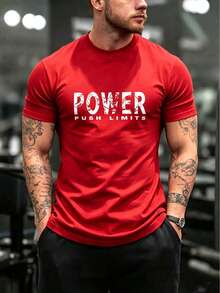 GymBeat Kaos Olahraga Lengan Pendek Pria Ukuran Besar dengan Cetakan Huruf - Merah - View 1