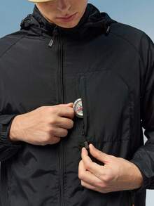 Caldwick 1pc Outdoor Men's Multi-Pocket Black Windbreaker Jacket, Sports Coat Spring - Black - View 7