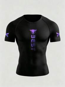Gym Rark Kaos Olahraga Lengan Pendek Raglan Ukuran Besar Pria dengan Cetakan Huruf - Hitam - View 4