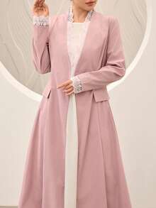 Graceveil Vestido Abaya para mujer de color rosa con encaje, escote en V, cintura ceñida, falda acampanada, elegante para ir al trabajo, con un solo botón - Rosa - Ver 5