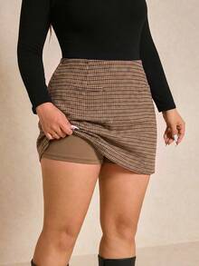 Elaquor Plus Size Women's Plaid Casual Versatile Daily Skort - Multicolor - View 4