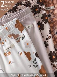 Souflis Souflis Set de 5 piezas de leggings de punto acanalado para niña, envío aleatorio de 2 piezas, estampado floral, estilo dulce y lindo, versátiles, suaves y cómodos, para primavera, verano y todas las estaciones - Multicolor - Ver 7