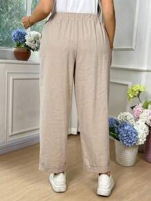 EMERY ROSE Plus Size Women Casual Solid Color Harem Pants Fall - Apricot - View 2