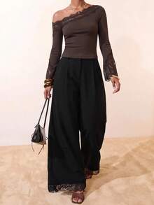 Zivah Women's Solid Color Pocket Pleated Casual Classy Elegant Versatile Wide Leg Pants For Daily Wear Dinner Office Black Autumn - Black - View 10