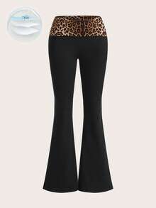 SHEIN ICON Pantalon évasé taille haute imprimé léopard style Y2K - Noir - Voir 3