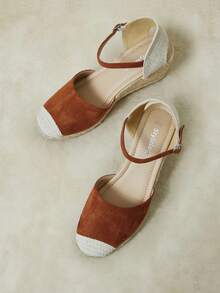 Styleloop Sandalias de tacón alto para mujer con tiras cruzadas de goma y cuerda de paja. - Marrón - Ver 5