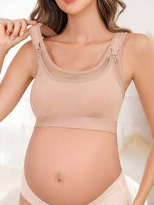 Moonlight&Mama 1pc Solid Color Mesh Patchwork Maternity Bra - Brown - View 8