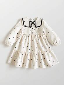 Maija Kids Maija Kids 小女孩可愛粉色彼得潘領結長袖寬鬆洋裝 生日秋季公主仙女風 - 白色 - 查看 3