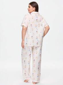 Bonmuse Funny Cartoon Print Short Sleeve & Pants Pajama Set, Plus Size - Multicolor - View 2