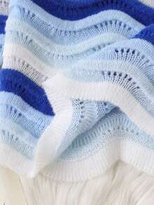 SHEIN Genkimix Kids Girls' Gradient Wave Pattern Cute Thin Knit Sweater - Blue - View 7