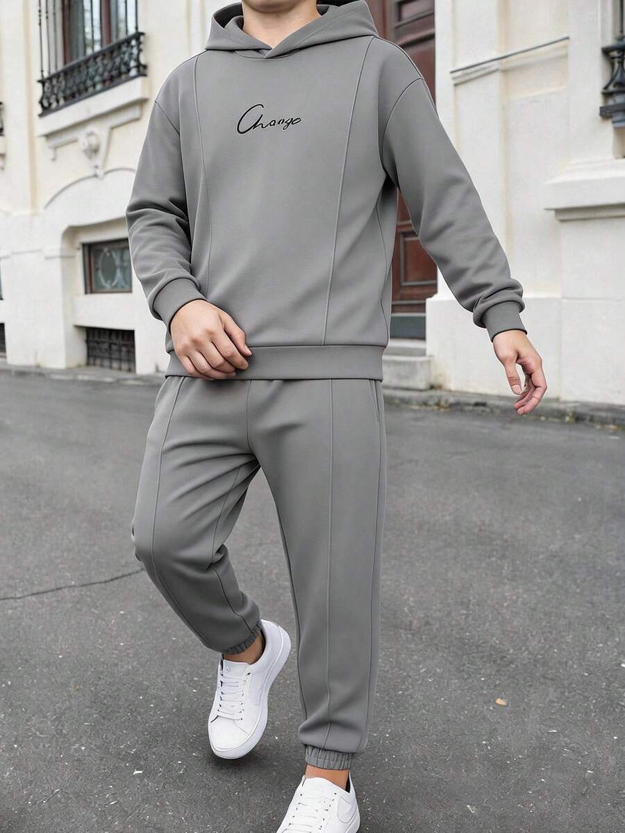 SHEIN 青少年男孩拼色寬鬆長袖連帽衫套裝,冬季,街頭風,畢業季,開學季 - 彩色 - 查看 1