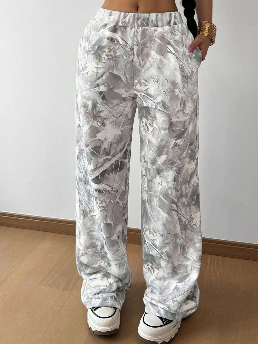 SHEIN 少女休闲束腰印花运动裤,适合返校季、基本款、百搭日常穿着 - 彩色 - 查看 1