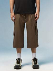 Caldwick Loose Fit Men's Letter Patched Dual Pocket Pants - Mocha Brown - View 5