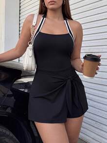 SHEIN Dewbera Women's Plus Size Colorblock Casual Daily Halter Neck Sports Dress - Multicolor - View 6