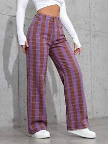 INAWLY Celana Jeans Denim Potongan Lurus dengan Garis-Garis Warna Kontras - MultiWarna - View 7