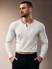 ZURIURI 370 Men's Slim Fit Crop Top Wanrun Double Striped Bamboo Linen - RS 12 Off-White Vacation Club Autumn Casual - White - View 1