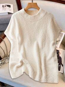 SHEIN Clasi Single Side Furry Solid Color Sleeveless Casual Top - Beige - View 2
