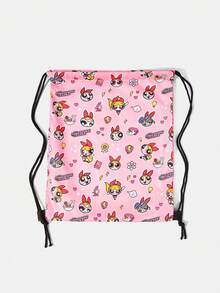 THE POWERPUFF GIRLS X SHEIN Allover Cartoon Character & Heart Element Print Drawstring Storage Backpack, Adjustable Drawstring Sack Bag For Gym Sports Outdoor Daily Storage - Cartoon-5 - View 3