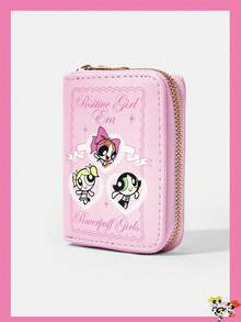 THE POWERPUFF GIRLS X SHEIN 1入款 蕾絲愛心小女警圖案簡約風拉鍊零錢包，適合女性 - 多色A3 - 查看 2