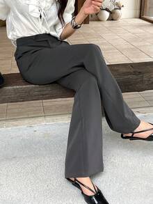 DAZY Pantalones acampanados de unicolor versátiles y de moda para ir al trabajo - Gris Oscuro - Ver 6