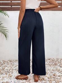 SHEIN Maternity Solid Color Casual Versatile Everyday Long Pants - Navy Blue - View 2