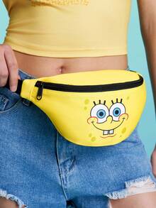 SpongeBob SquarePants | SHEIN 1件黃色海綿卡通主題聚酯纖維腰包，輕量可調節腰包，可用於斜跨，小巧休閒斜挎包，適合旅行與日常使用，卡通迷的完美禮物 - 黃色 - 查看 5