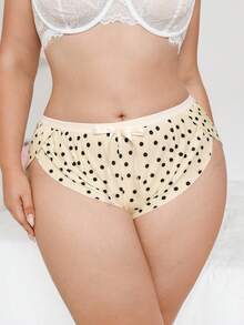 SHEIN Celana Pendek Kasual Empat Sudut Motif Polkadot Besar yang Lembut dan Lucu untuk Wanita Ukuran Plus - Aprikot - View 3
