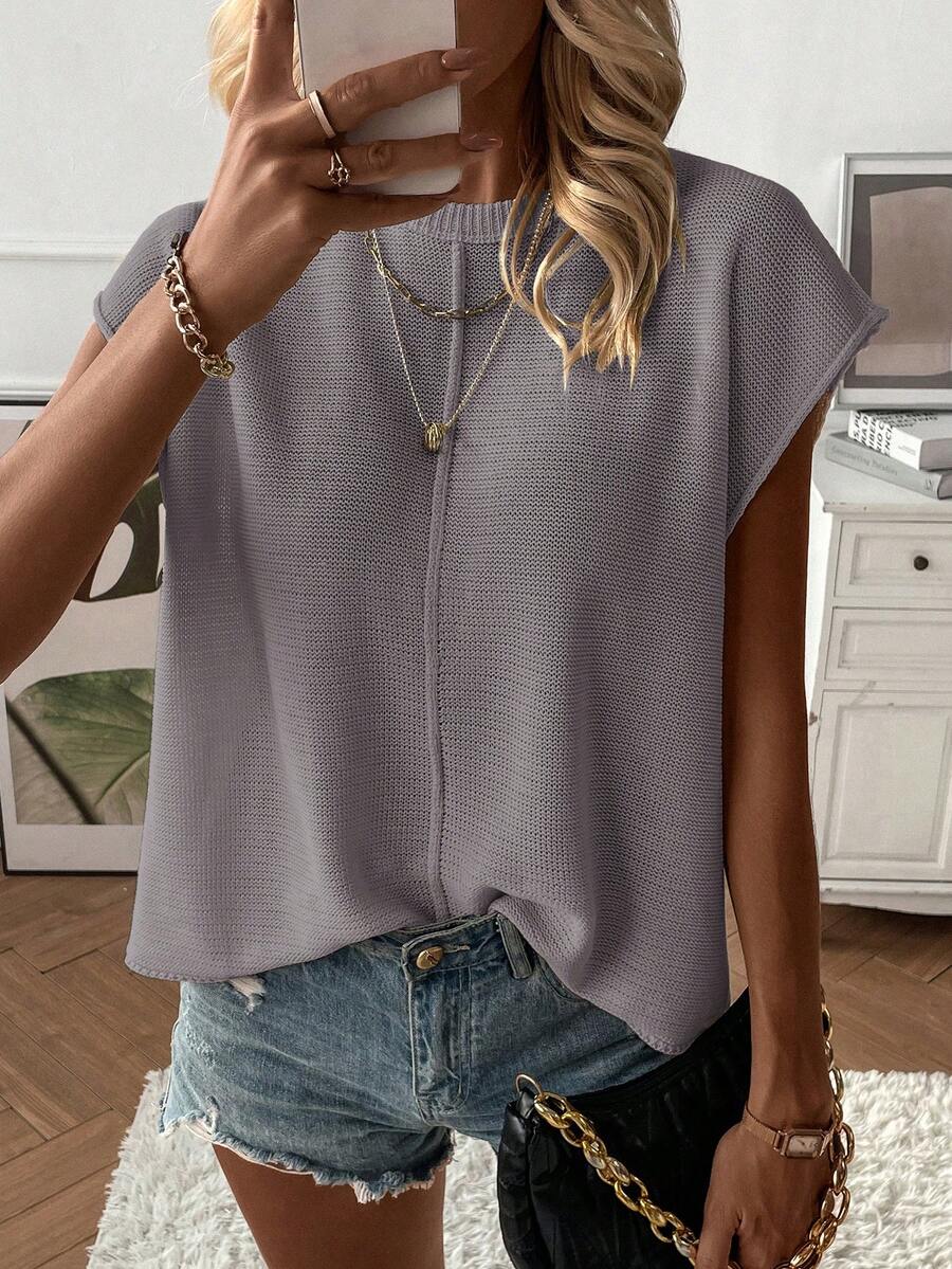 SHEIN Women's Casual Versatile Solid Color Knit Vest - Dusty Purple - View 1