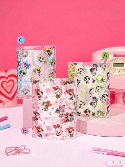 THE POWERPUFF GIRLS X POKOJA LAND 1pc X Joivida Transparent Portable Double Snap File Folder, 3 Styles Available, Store Photos As Album, Also For Money, Stationery, Notebook, Sticker Book, Great For Office, School, A Fun Gift