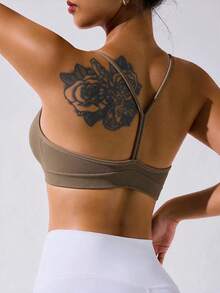 Slayform Slayform Women's Olive Green Seamless Cleavage Sports Sporty Athleisure Tank Top Gym Summer - Brown - View 9